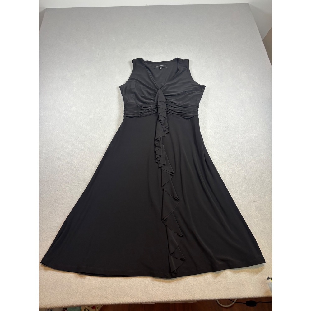 Jones New York Dress Black Sleeveless Ruffle V-Neck Midi Dress NWT Size 8